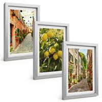 BILDER SET 3er Set - 20x30 cm Silberner Rahmen - Straßen mit Zitronenblüten im Hintergrund - Silberfarben, Kunststoff (20/30cm) - TULUP