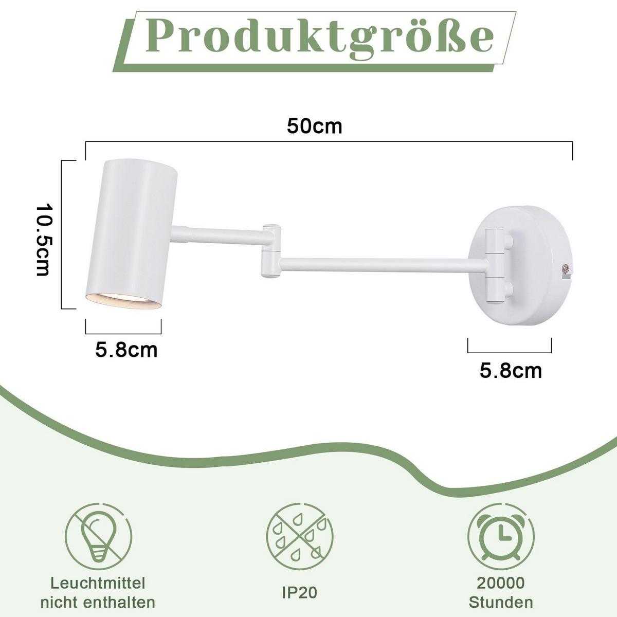 WANDLEUCHTE Transformer 10/10/50 cm - Weiß, Metall (10/50/10cm) - ZMH