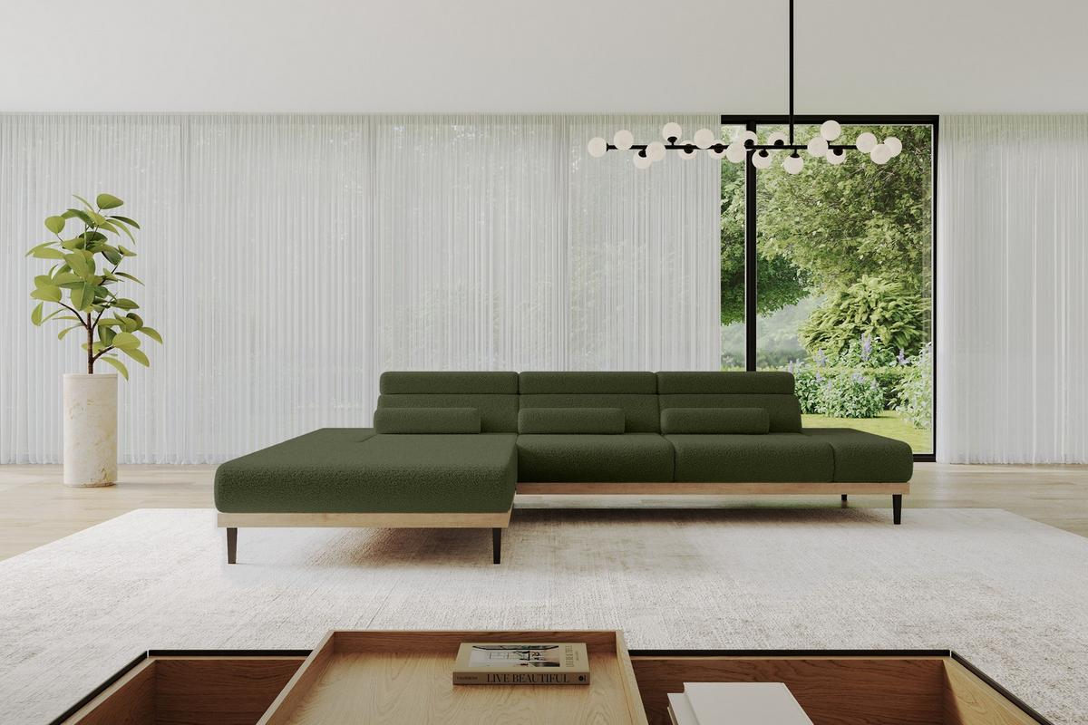 ELEKTRISCHES ECKSOFA Links MONA 316x205x85 Grün Bouclé - Olivgrün/Grün, Holzwerkstoff/Textil (316/205cm) - ALTDECOR