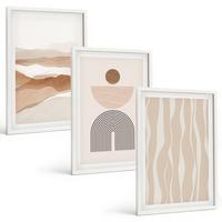 BILDER SET 3er Set - 40x60 cm Weißer Rahmen - Abstrakte Landschafts- und Naturgeometrie - Weiß, Kunststoff (40/60cm) - TULUP
