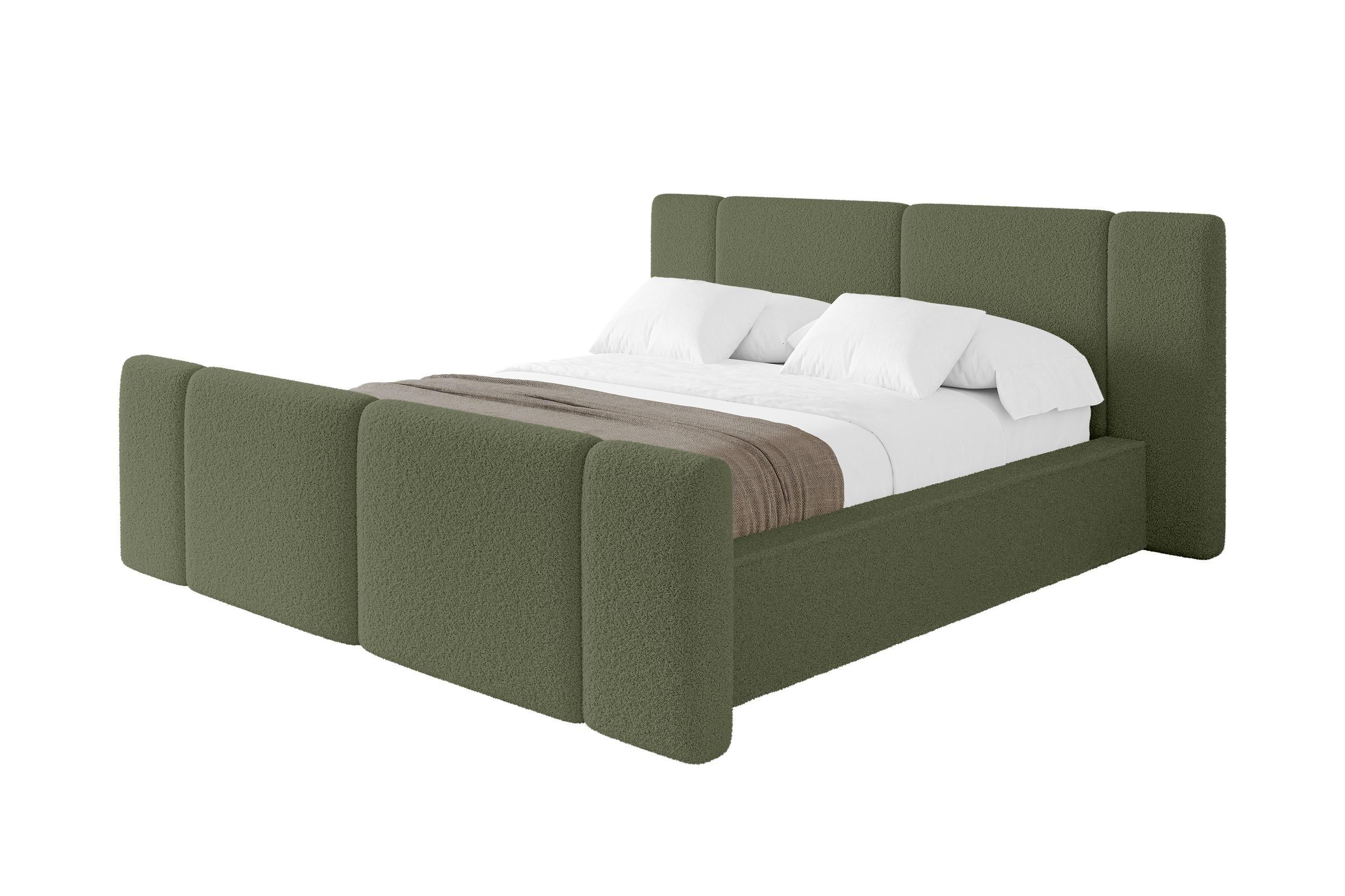 POLSTERBETT mit Bettkasten, Fußteil und Lattenrost, Boxbett ohne Matratze - RIVO-Z 140x200 Grün - Olivgrün, Holzwerkstoff/Textil (140/200cm) - ALTDECOR