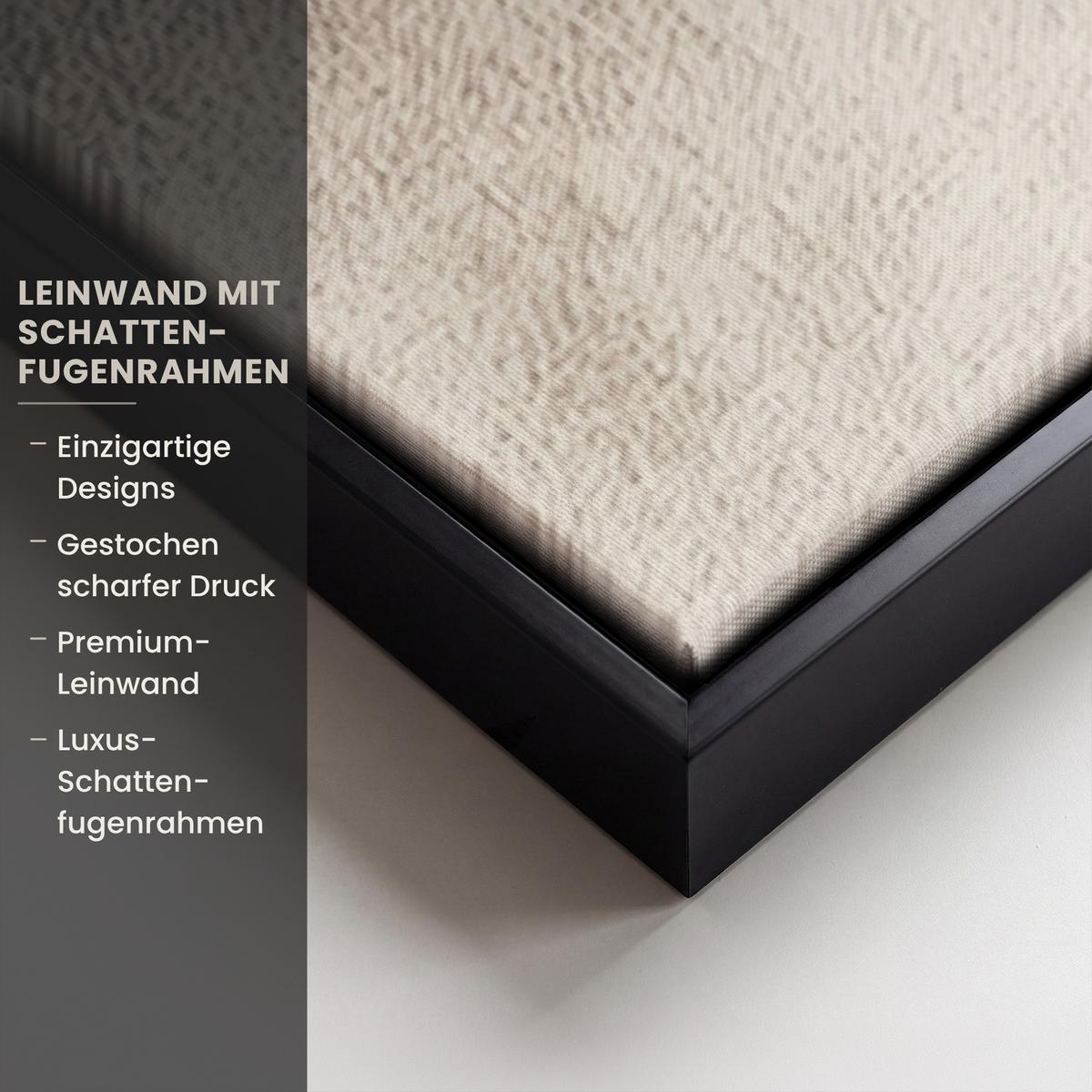LEINWAND Bilder mit Rahmen - Abstrakt - Wellen - Schwarz - Verwittert - 90x140 - Trüffeleichefarben, Textil (90/140cm) - MuchoWow