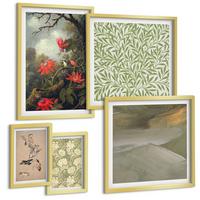 BILDER SET 5er Set - 50x50 cm & 20x30 cm & 40x60 cm Goldrahmen - Blumen und Vögel in natürlicher Umgebung - Goldfarben, Kunststoff (40/60cm) - TULUP