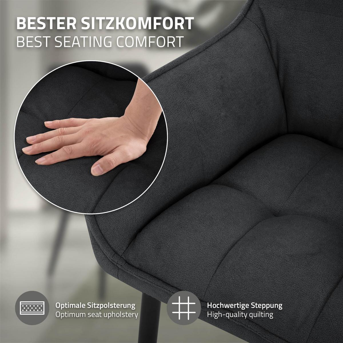 ESSZIMMERSTUHL Schwarz Frotteestoff - Schwarz, Textil/Metall (63/90/57cm) - ML-DESIGN