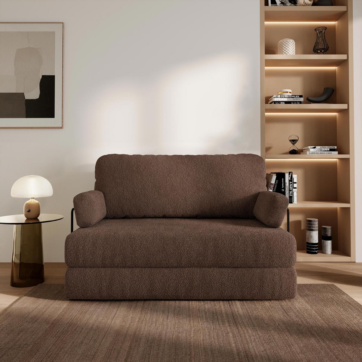 BETTSOFA KESTE aus Schaumstoff Bucle-Stoff Braun Schlaffunktion - Braun, Textil (140/86/60cm) - MASSENO