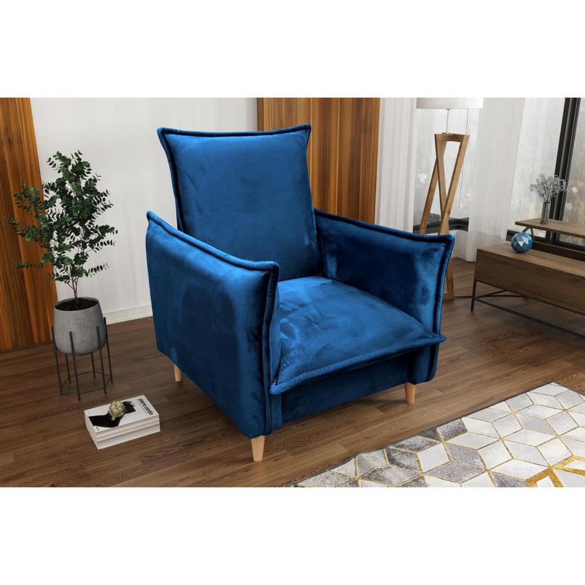RELAXSESSEL Pillow dunkelblau mit Buchenbeinen - Buchefarben/Dunkelblau, Textil (84/95/88cm) - Beautysofa