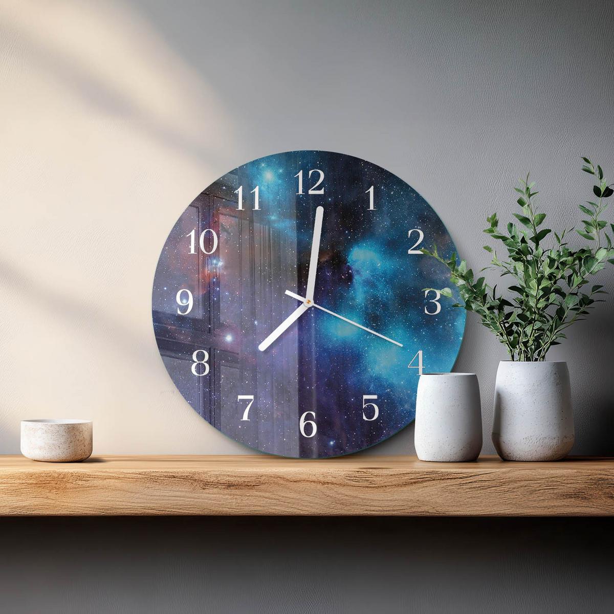 WANDUHR aus Glas Ø30 cm - Sternenhimmel - Blau, Glas (30/30/0.4cm) - TULUP
