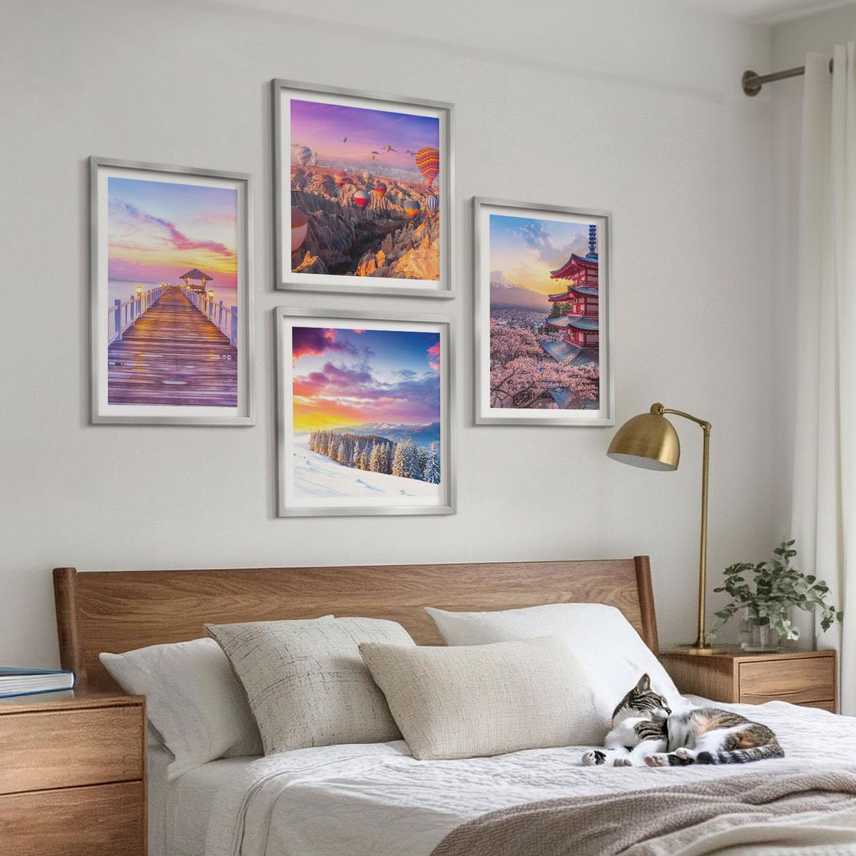 BILDER SET 4er Set - 50x50 cm & 40x60 cm Silberner Rahmen - Romantische Himmelslandschaften - Silberfarben, Kunststoff (50/50cm) - TULUP