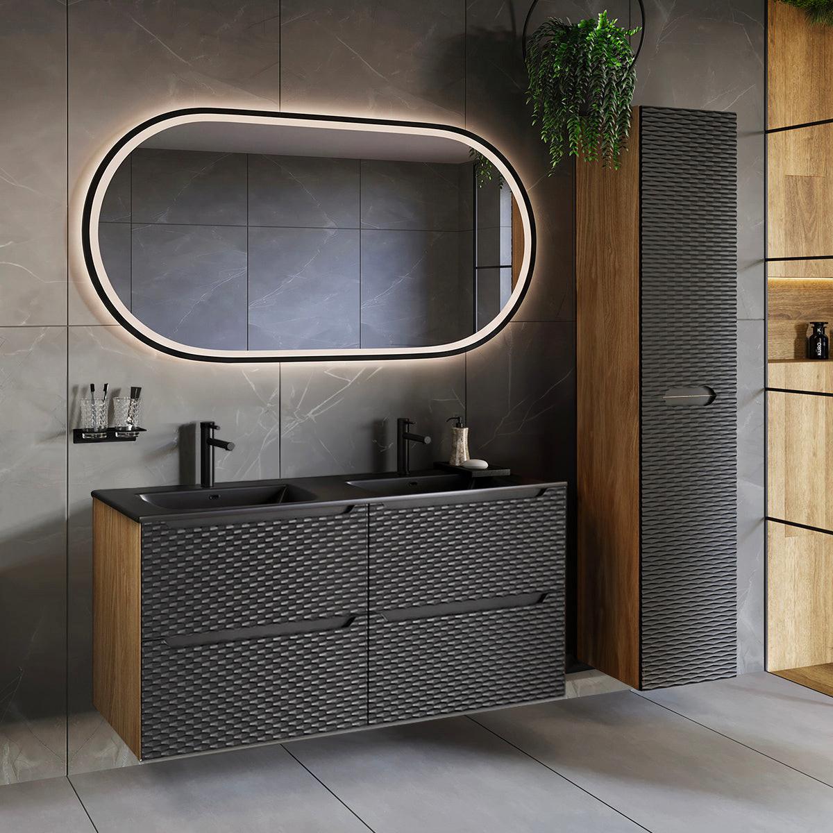 BADMÖBEL 120cm Elora 2er-Set Schwarz und Holz - Schwarz, Holzwerkstoff (120/57/46cm) - Petits-meubles