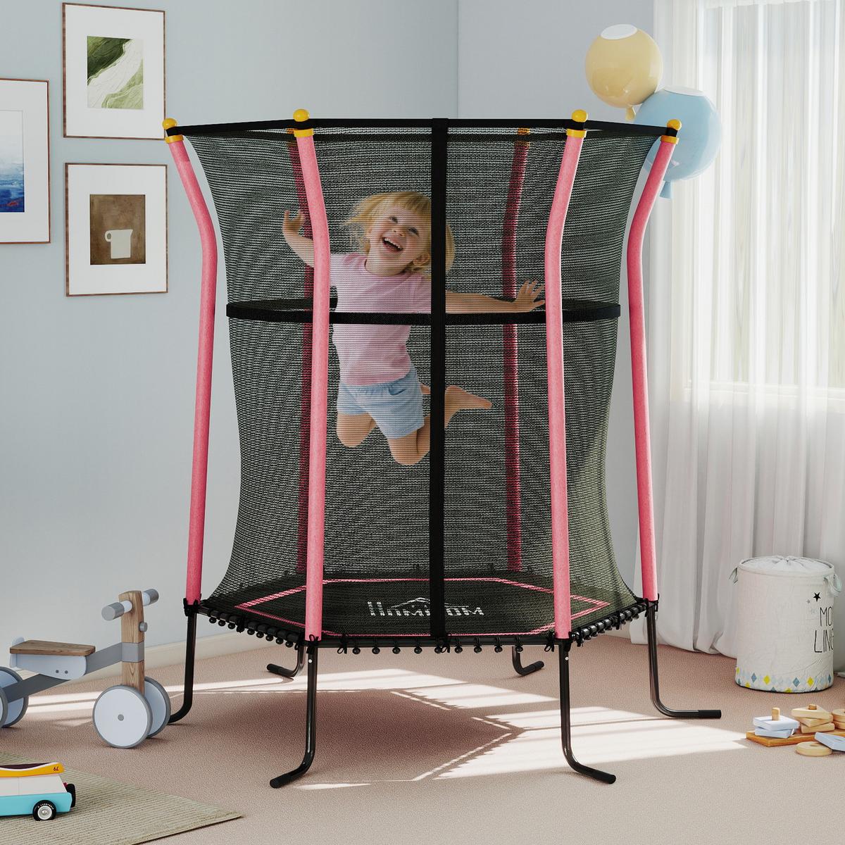 KINDERTRAMPOLIN Stahl Kunststoff Rosa - Rosa, Metall (111/122cm) - HOMCOM