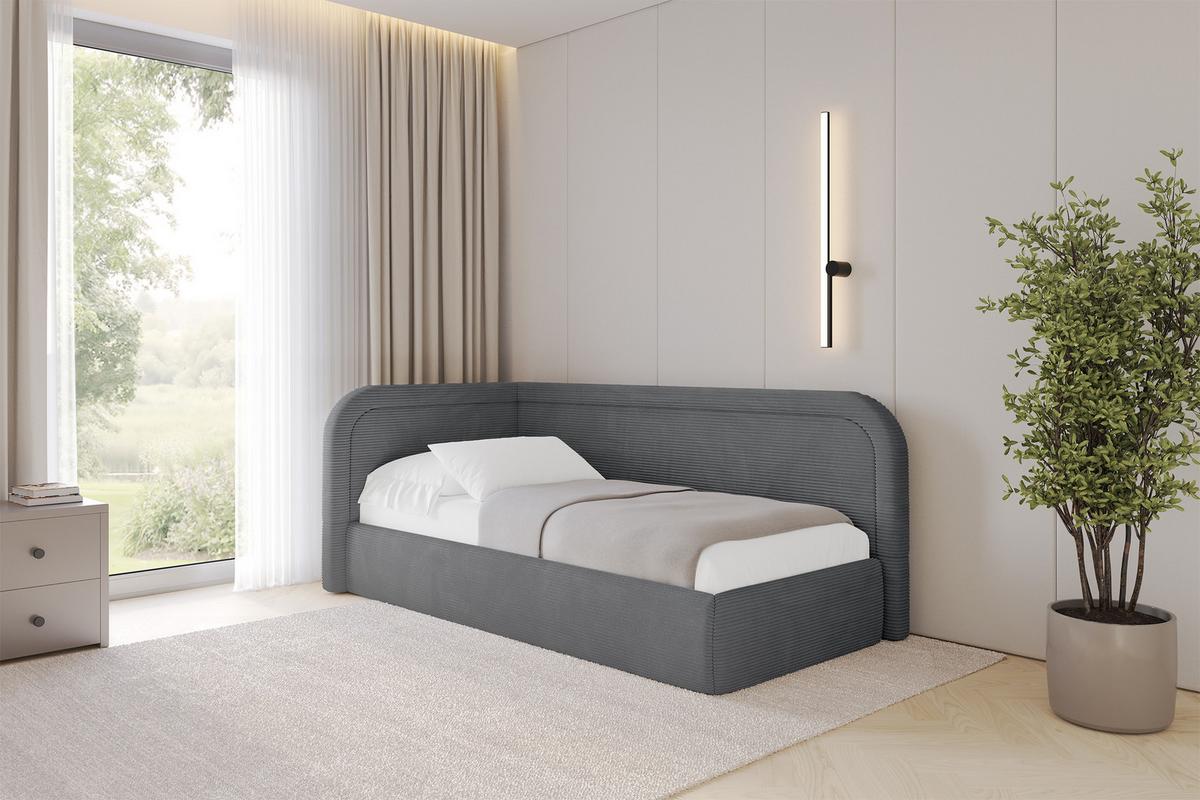 EINZELLBETT Jugendbett mit Bettkasten, Rechts - JOVY 80x200 Dunkelgrau - Schieferfarben, Holzwerkstoff/Textil (80/200cm) - ALTDECOR