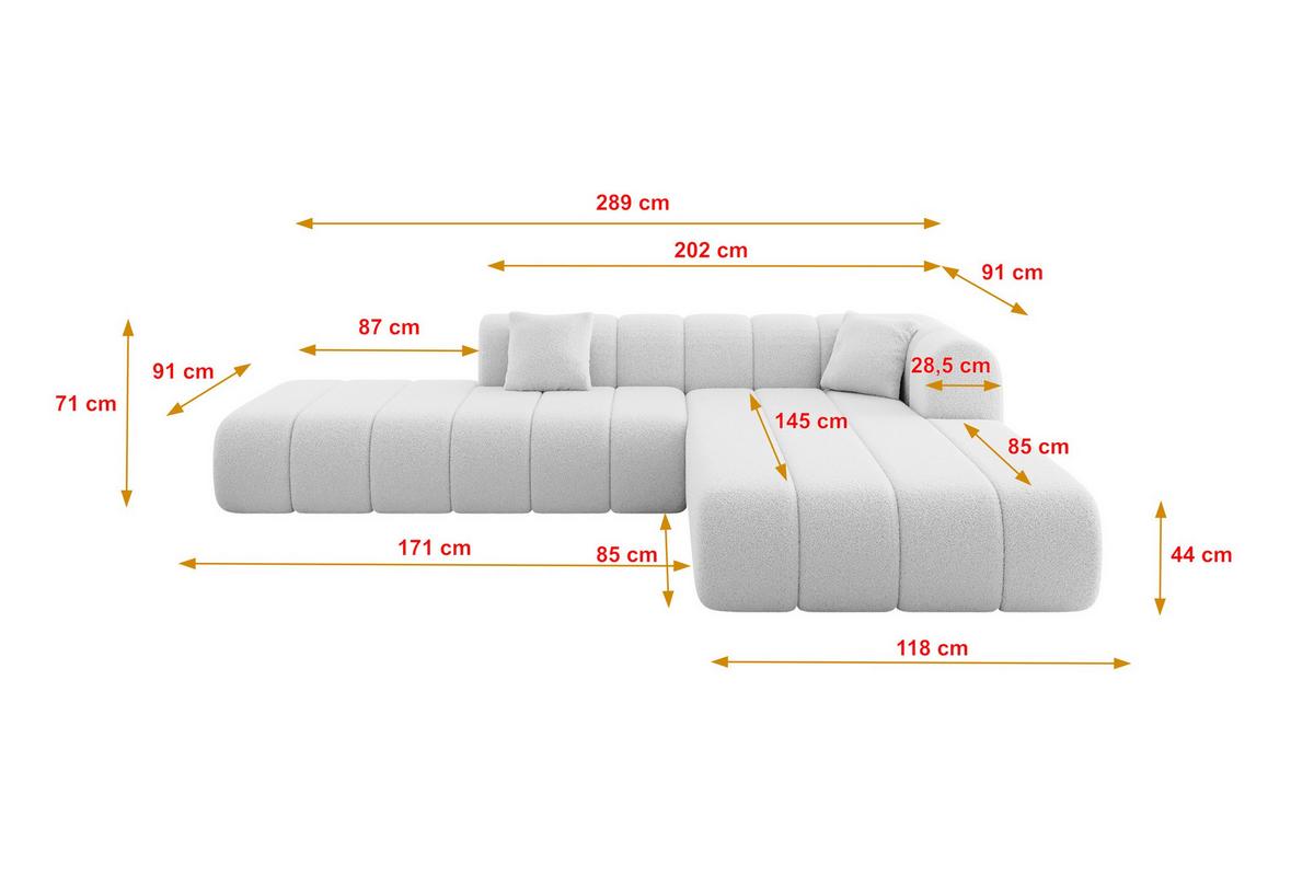 ECKSOFA Ottomane Rechts BILA-L 289x176x71 Hellgrau Bouclé - Silberfarben/Hellgrau, Holzwerkstoff/Kunststoff (289/176cm) - ALTDECOR
