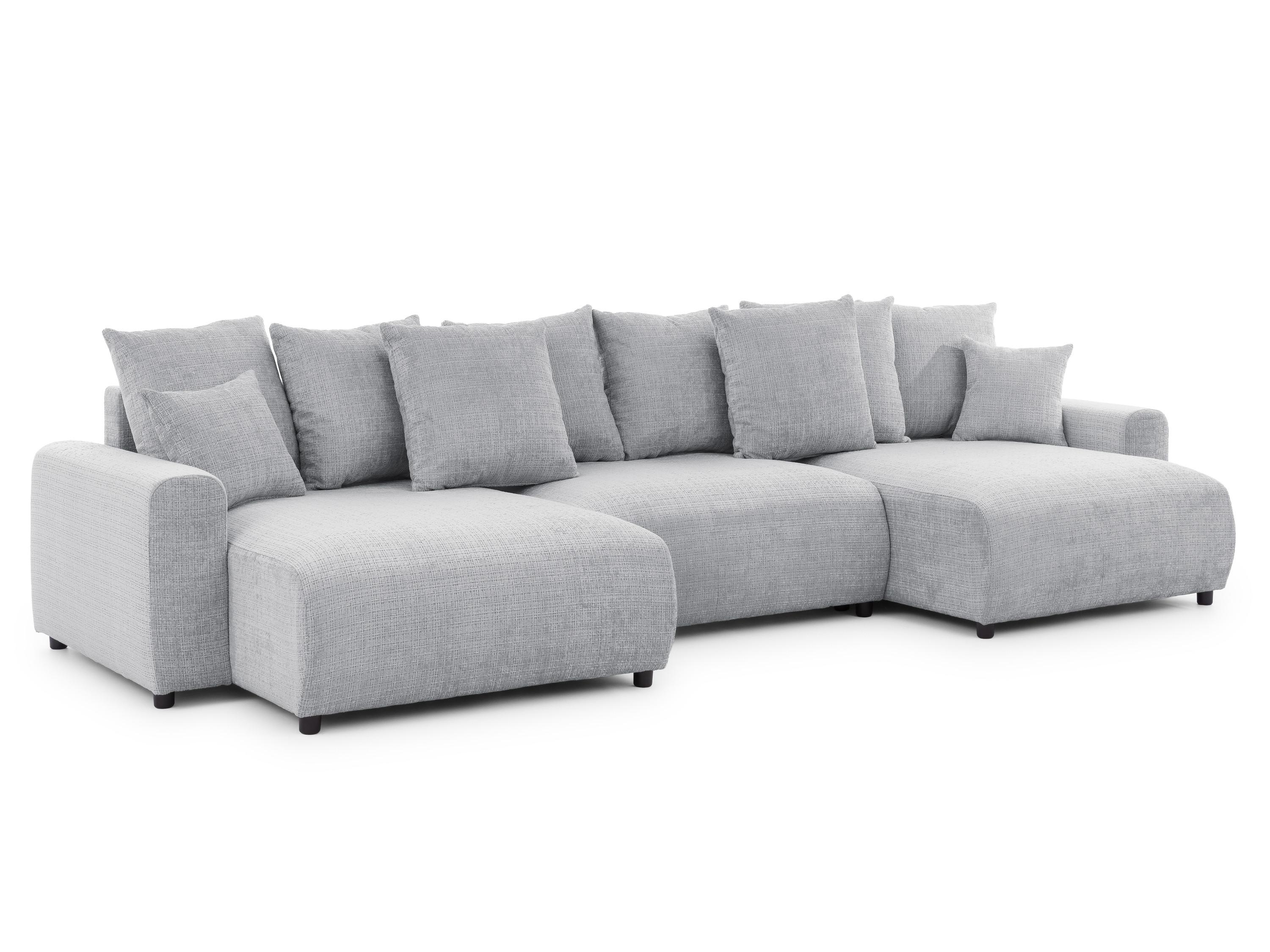WOHNLANDSCHAFT Calma mit Schlaffunktion und Bettkasten im Bumpy-Design aus weichem Hellgrau Chenille-Stoff - Hellgrau/Schwarz, Holz/Kunststoff (336/88/140cm) - S-Style