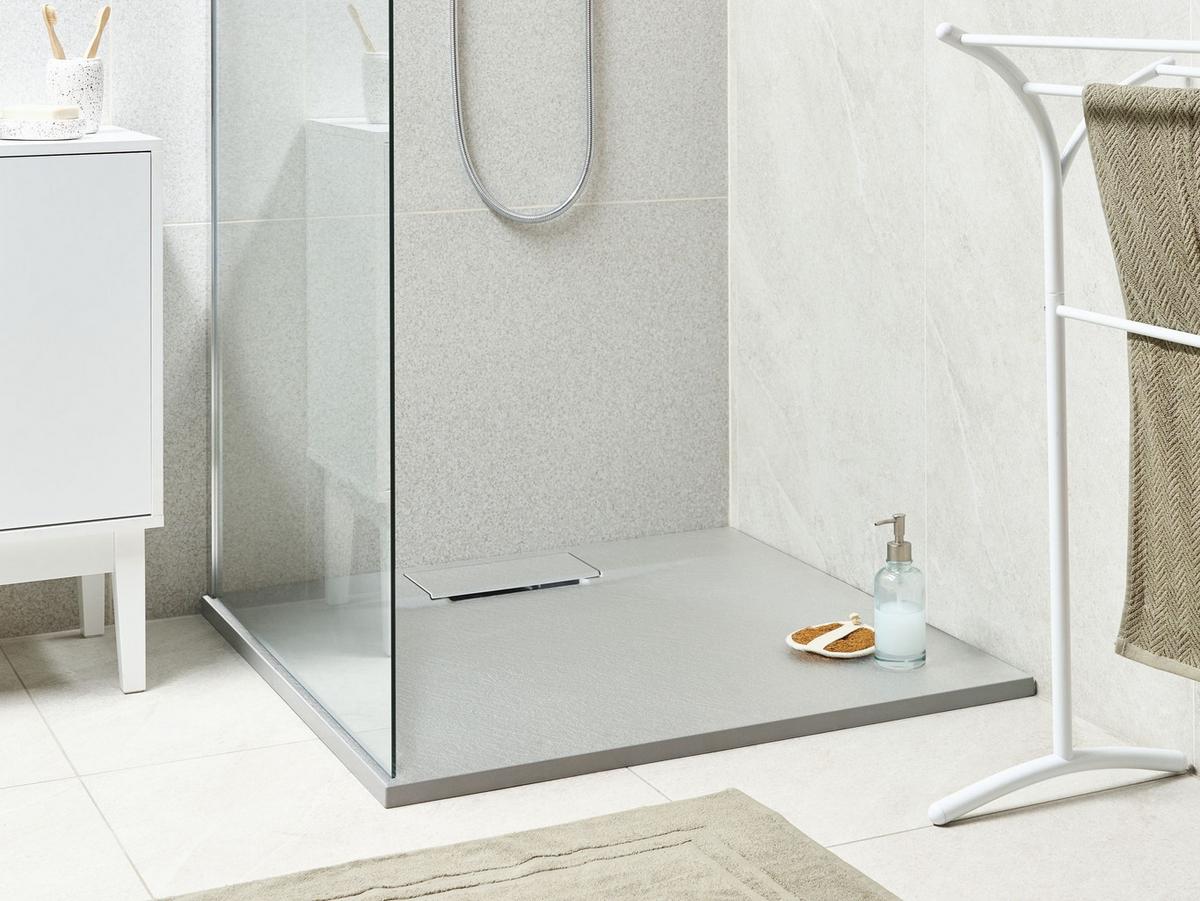 DUSCHWANNE 90/90/3 cm Grau Azzurro - Dunkelgrau/Grau, Kunststoff (90/3/90cm) - Beliani
