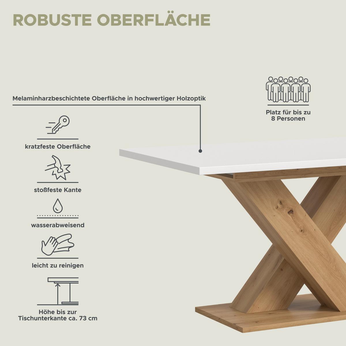 ESSTISCH weiß, Eiche Artisan, Küchentisch ausziehbar 150 - 190 cm - Weiß/Eiche Artisan, Holzwerkstoff/Metall (150/90/76cm) - Inn.Furn