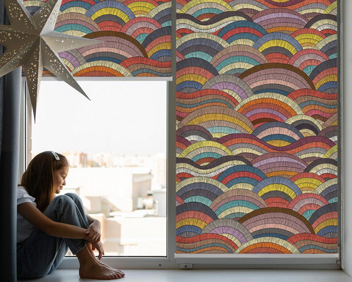 INNENROLLO - Fensterrollo - Rollo - 150x180 cm - Wellen und Halbkreise - Violett, Kunststoff (150/180/0.5cm) - TULUP