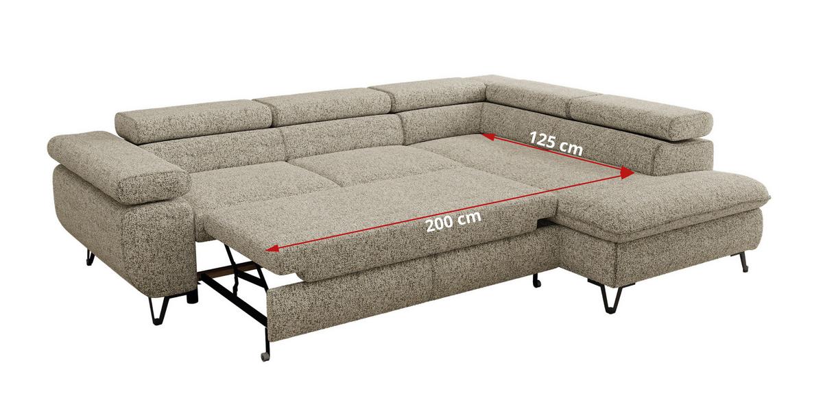 ECKSOFA PABLO L Beige Struktur - Rechts Seite - Beige/Schwarz, Textil/Metall (273/208cm) - MKS