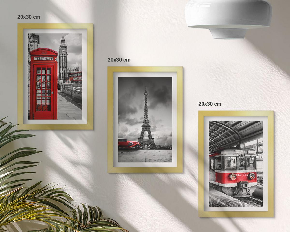 BILDER SET 3er Set - 20x30 cm Goldrahmen - Ikonen London Paris Verkehr - Goldfarben, Kunststoff (20/30cm) - TULUP