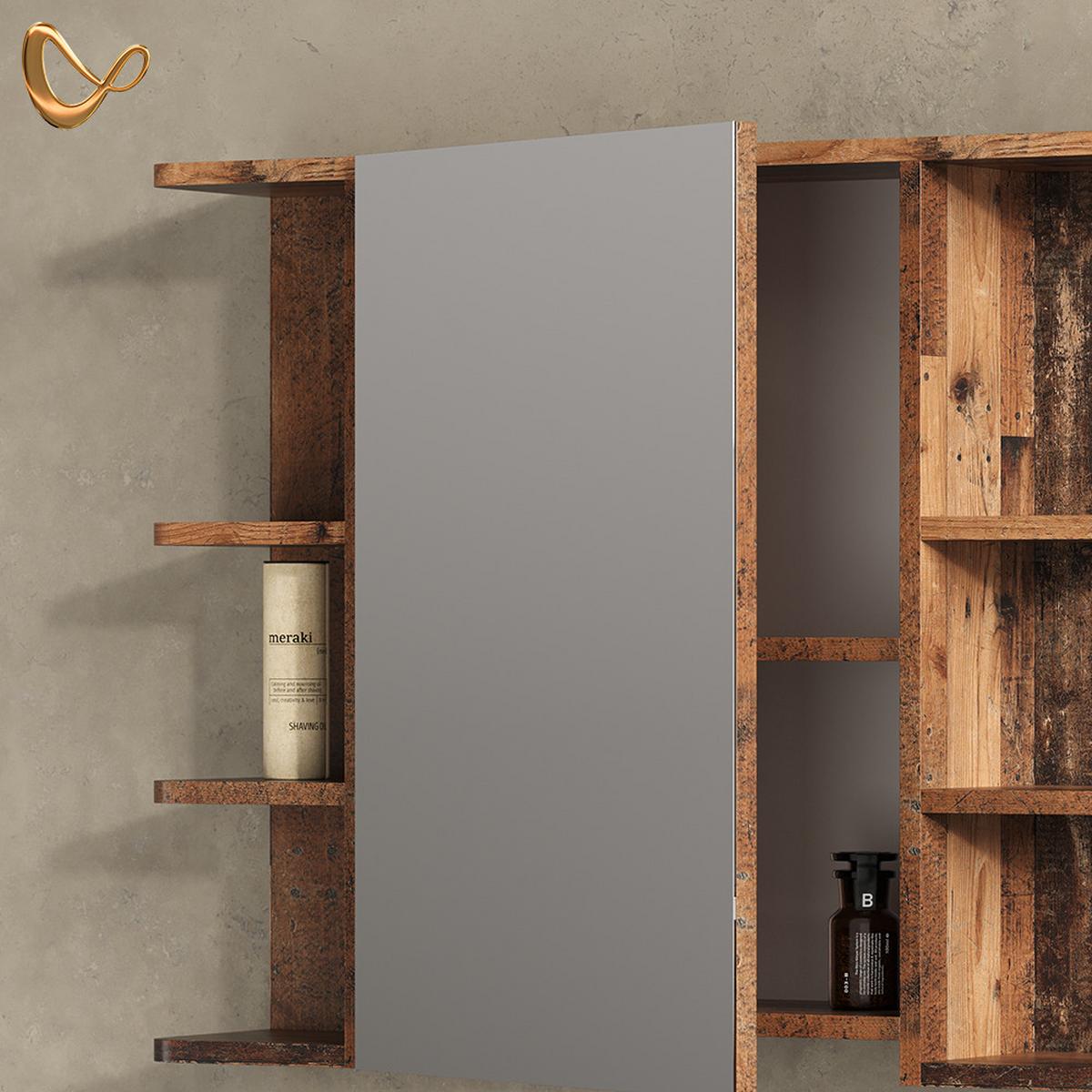 BADMÖBEL-SET Fucino Eiche rustikal 3 Teile, mit Midischrank Tür klein - Wildeiche, Holzwerkstoff (60/54/32cm) - Livinity®