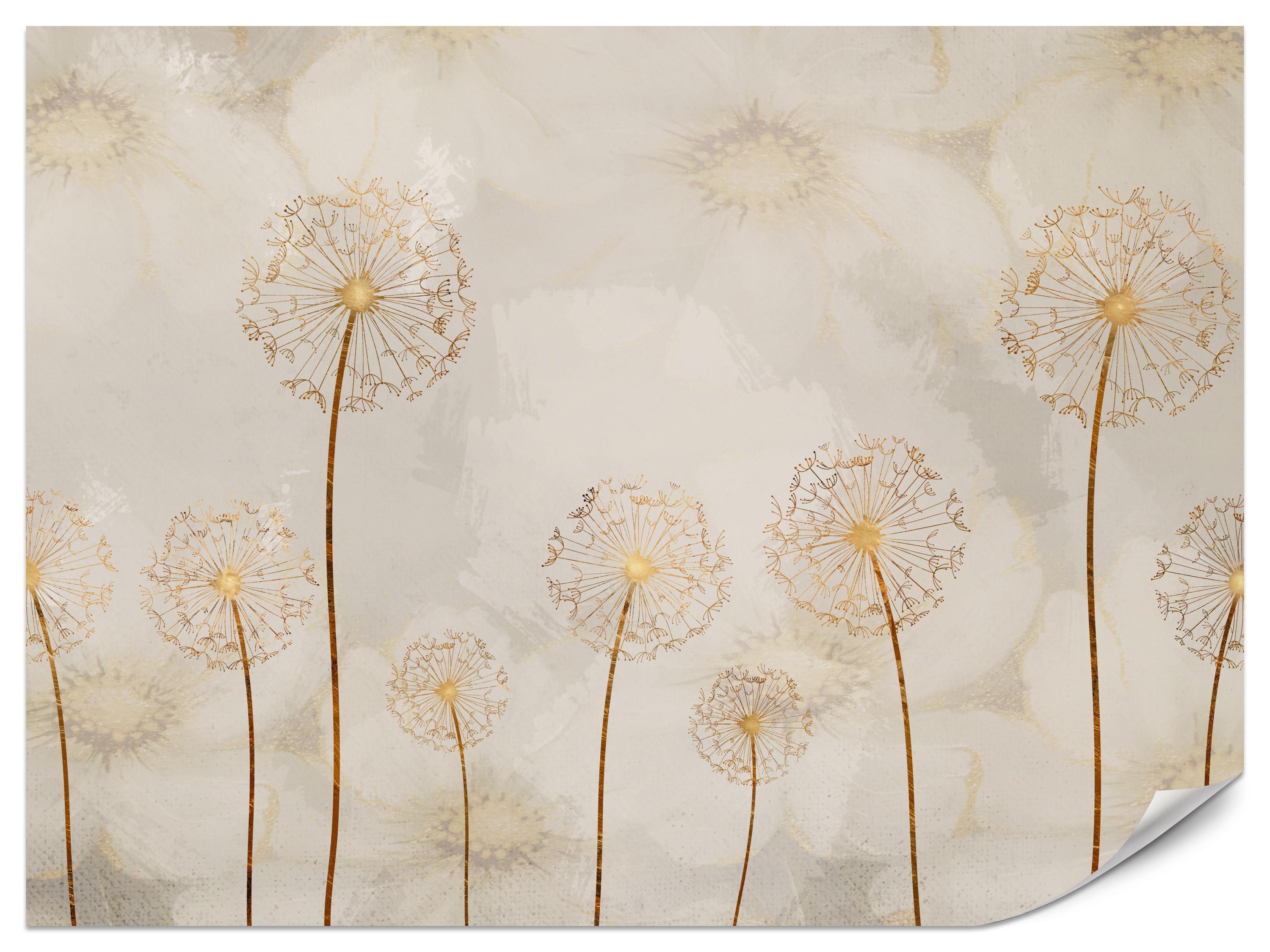 FOTOTAPETE für Schlafzimmer Goldene Löwenzahn Aquarell Blumen 400x280 - Gelb/Beige, Papier (400/280cm) - Muralo