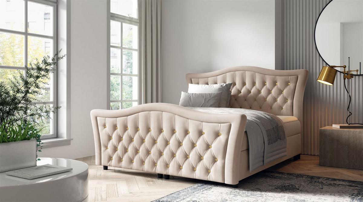 BOXBETT Turhan In Elisa Velvet - Beige, Holzwerkstoff/Textil (160/200cm) - Fun Möbel