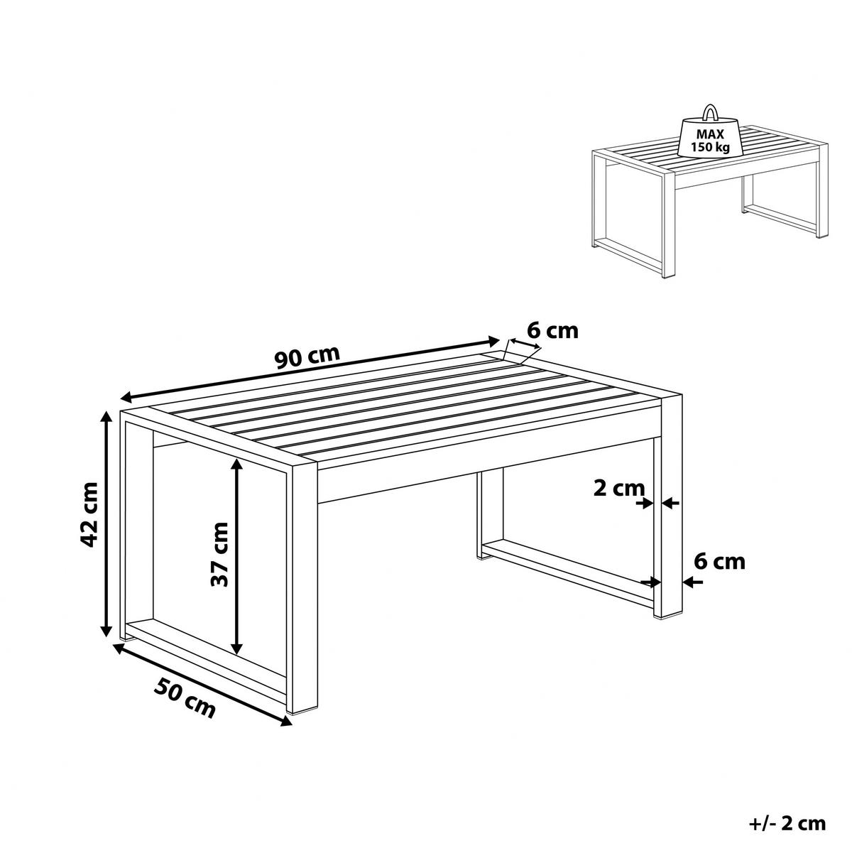 GARTEN Couchtisch Aluminium hellgrau 90/50 cm Salerno - Hellgrau, Metall (50/90/42cm) - Beliani