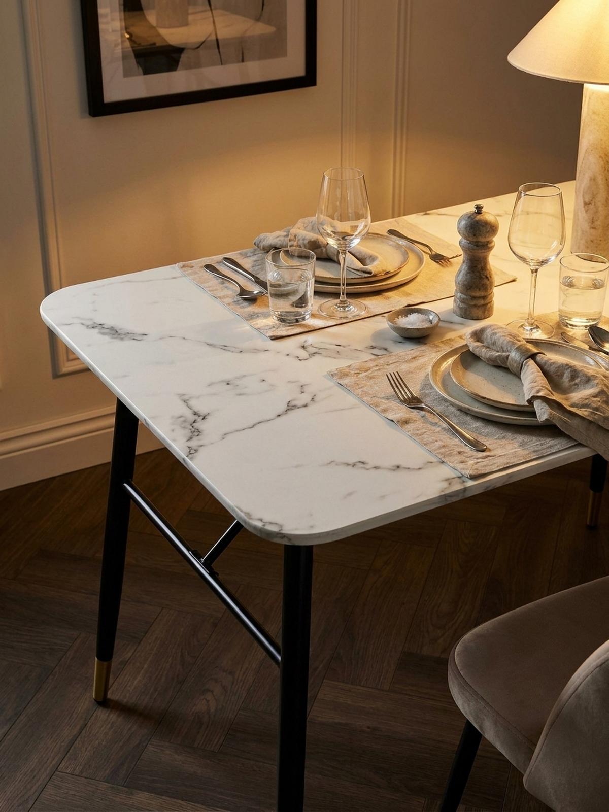ESSTISCH Marmoroptik Metall Rechteckig Modern Klein, Weiß 140x80x76 cm - Goldfarben/Weiß, Holzwerkstoff/Metall (80/140/76cm) - KADIMA DESIGN
