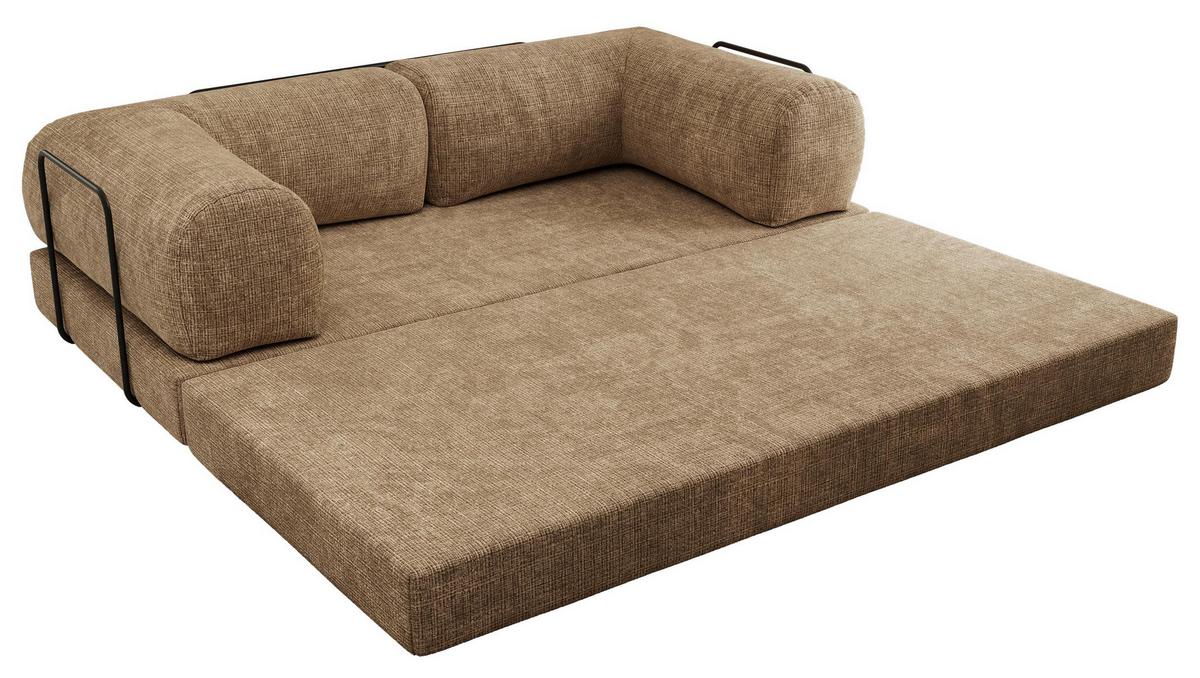 3-SITZER SOFA ORSETTO - Hellbraun Schenille grob gewebt - Hellbraun/Schwarz, Textil/Metall (200/70/100cm) - MKS