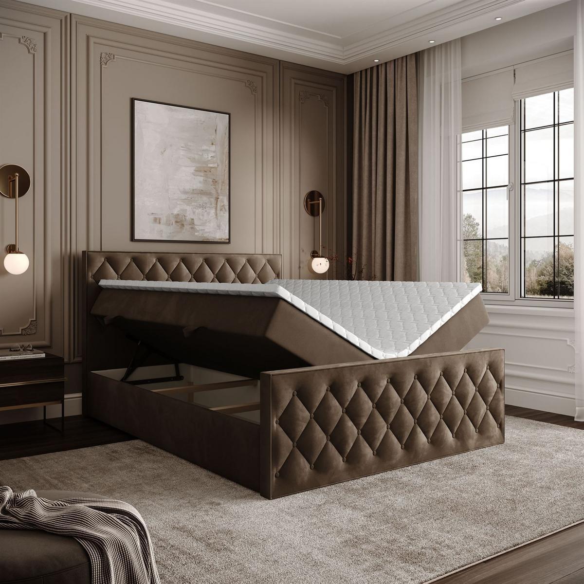 BOXSPRINGBETT INEZ II mit Bettkasten mit Topper 160x200 cm Royal Velvet 196 - Braun, Textil - Lookway