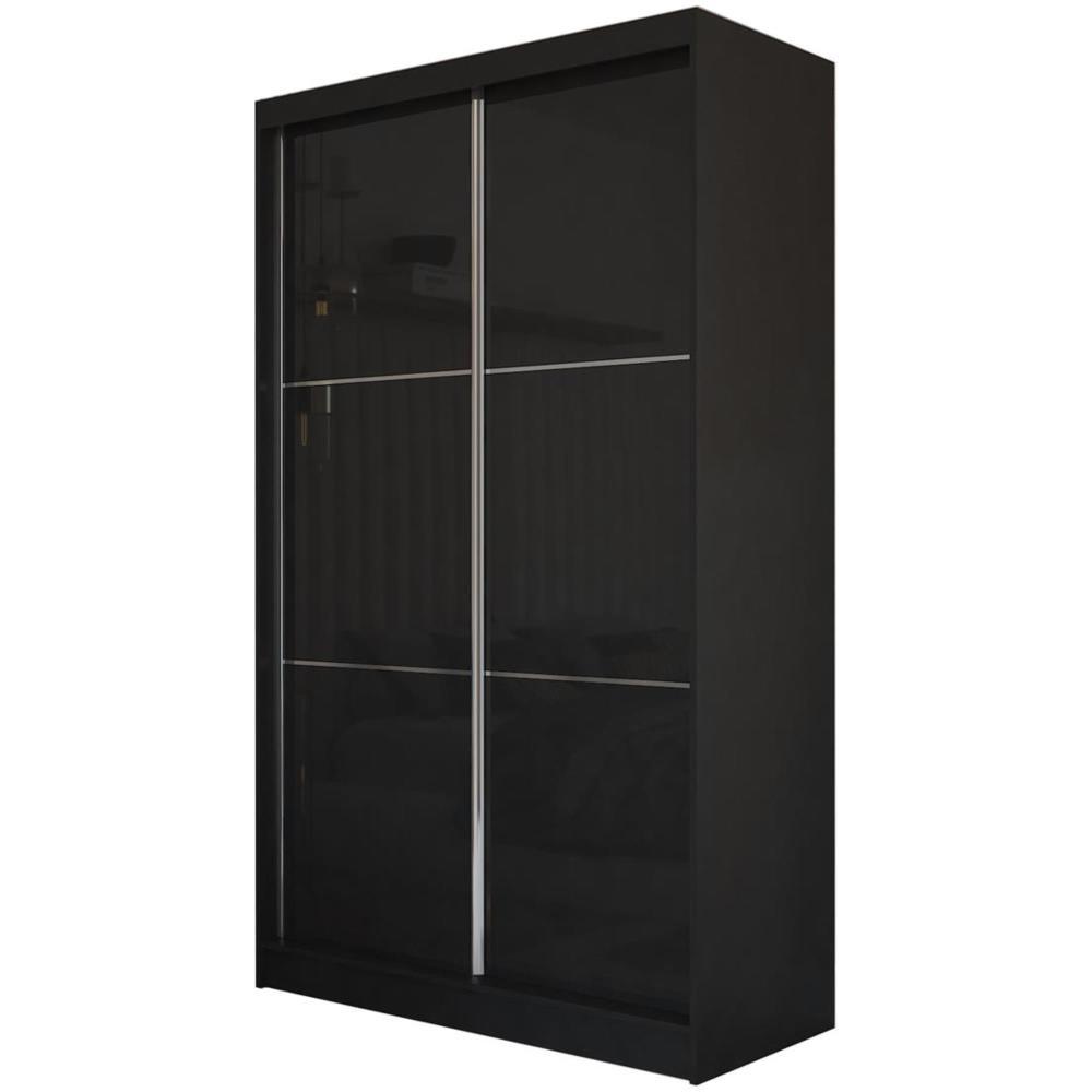 SCHWEBETÜRENSCHRANK Viva 160/216/61 Schwarz mit Lacobel-Glas - Schwarz, Holzwerkstoff (160/216/61cm) - Beautysofa