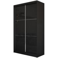 SCHWEBETÜRENSCHRANK Viva 150/216/61 schwarz mit Lacobel-Glas und Schubladeneinsätze - Schwarz, Holzwerkstoff (150/216/61cm) - Beautysofa