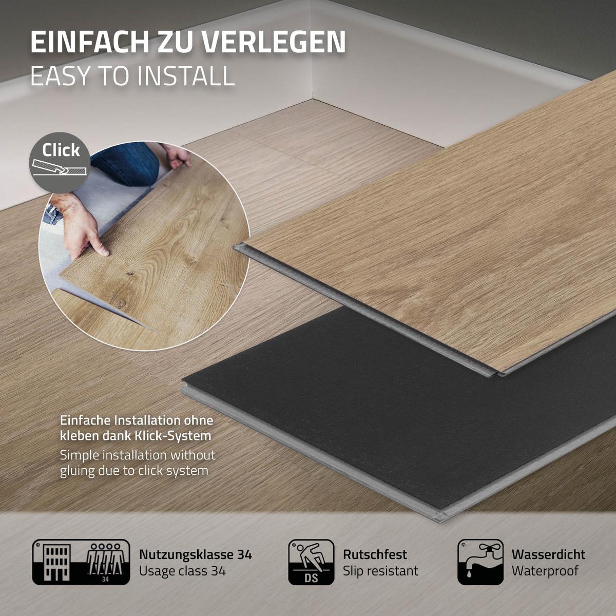VINYLBODEN Click 7,7m²/35 Dielen Golden Hour Eiche - Hellbraun, Kunststoff (122/18/0.42cm) - ML-DESIGN
