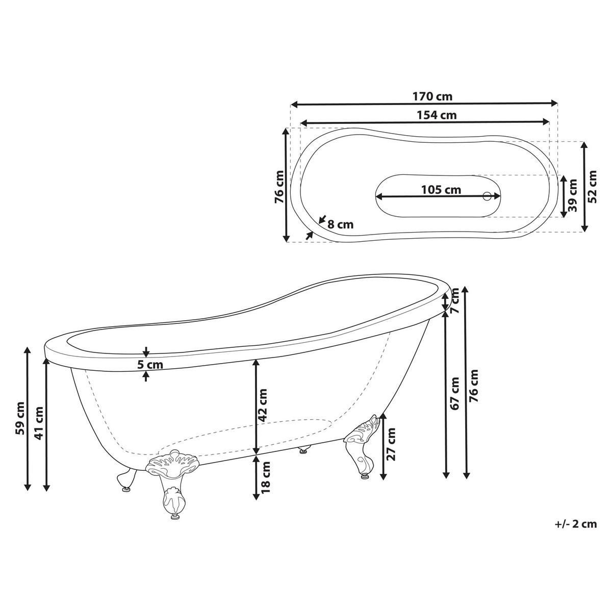 BADEWANNE FREISTEHEND 76x170x76 cm blau Cayman - Blau, Kunststoff (76/70/170cm) - Beliani