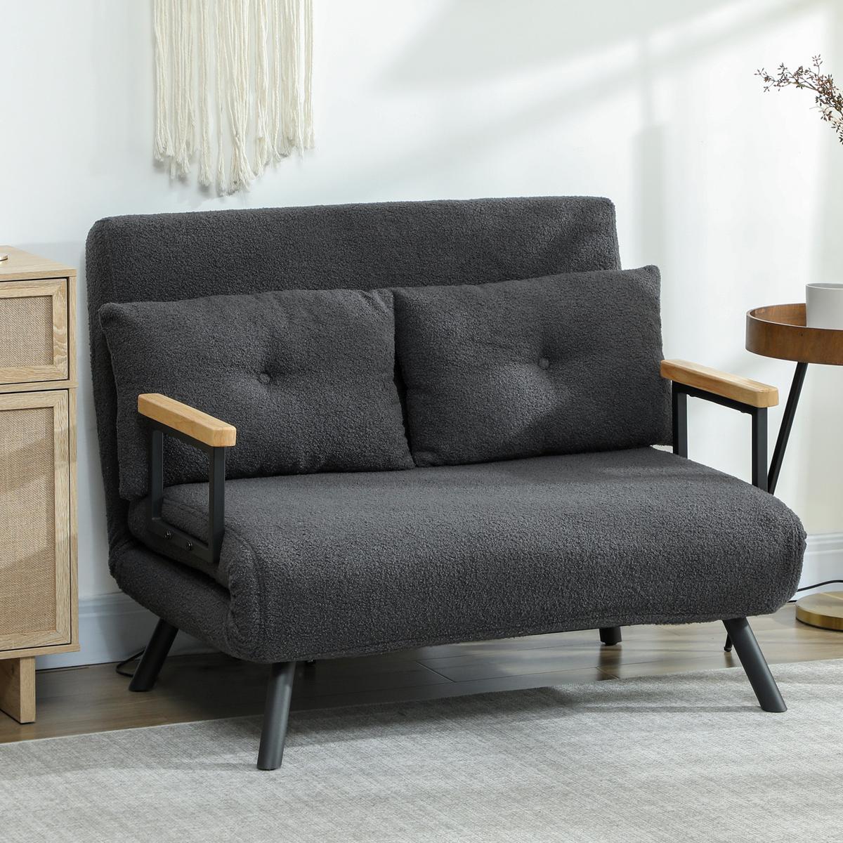 SCHLAFSOFA Stahl Polyester Dunkelgrau - Dunkelgrau/Beige, Holz/Textil (73/81/102cm) - HOMCOM