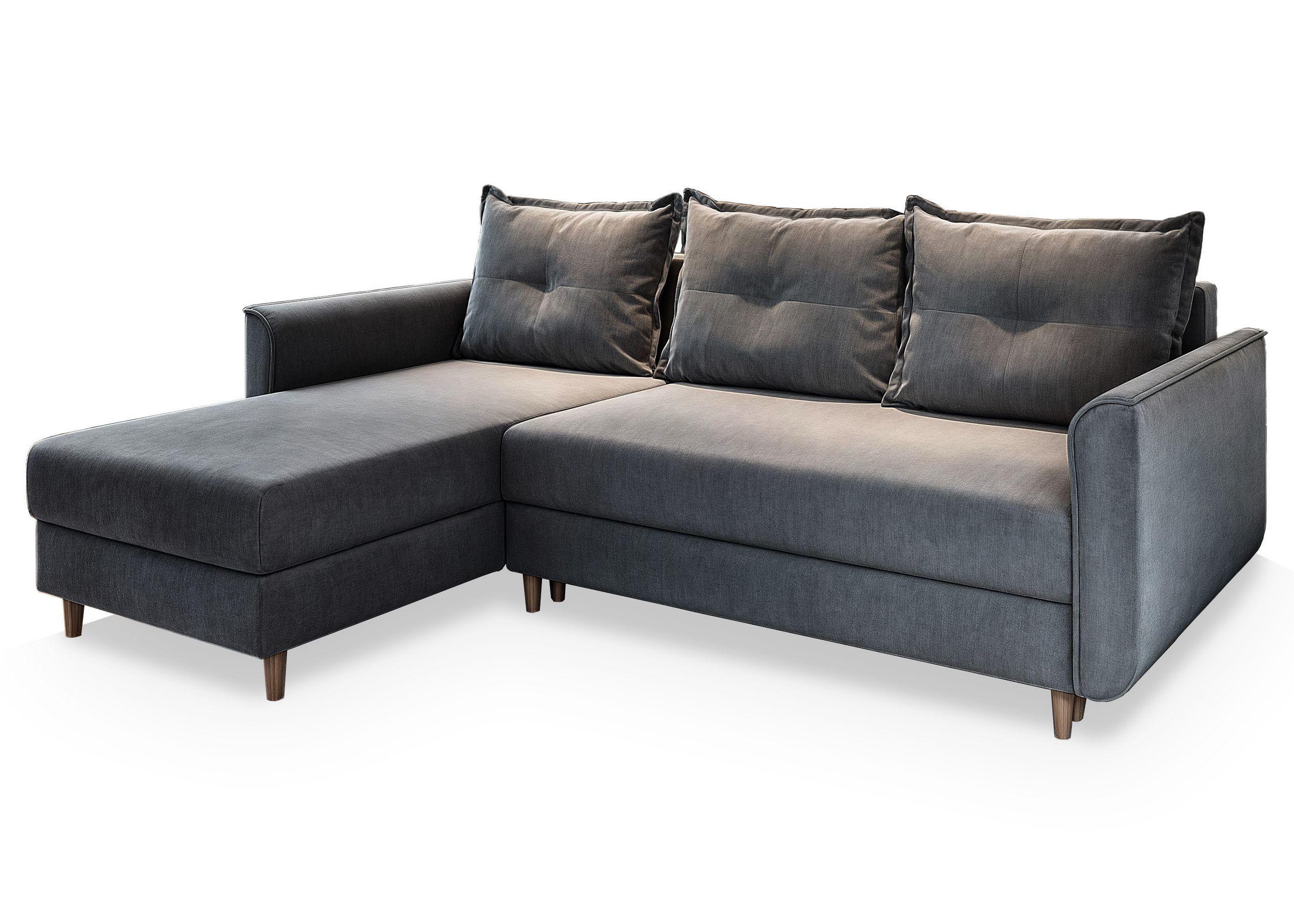 ECKSOFA PISAN L-S Grau Plüsch-Stoff mit Schlaffunktion - Braun/Grau, Holz/Textil (220/140cm) - MASSENO