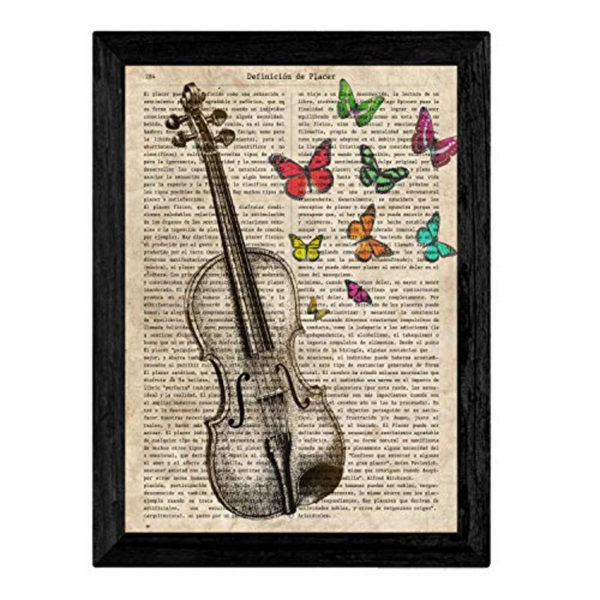 POSTER Set mit 4 Violin und Saxon mit Musikdefinitionen, Emotionen, Kommunikation, Vergnügen A4 Schwarzer Rahmen - Schwarz, Papier (29.7/3cm) - Nacnic