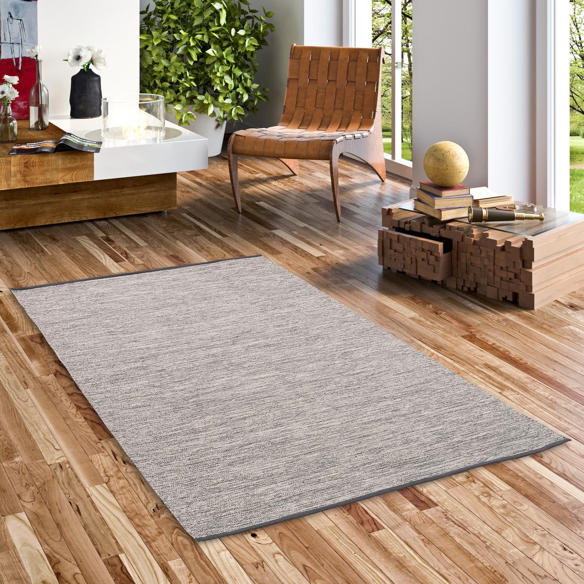 BAUMWOLLE NATUR KELIM TEPPICH EASY MELIERT - Grau, Textil (200/290cm) - Pergamon