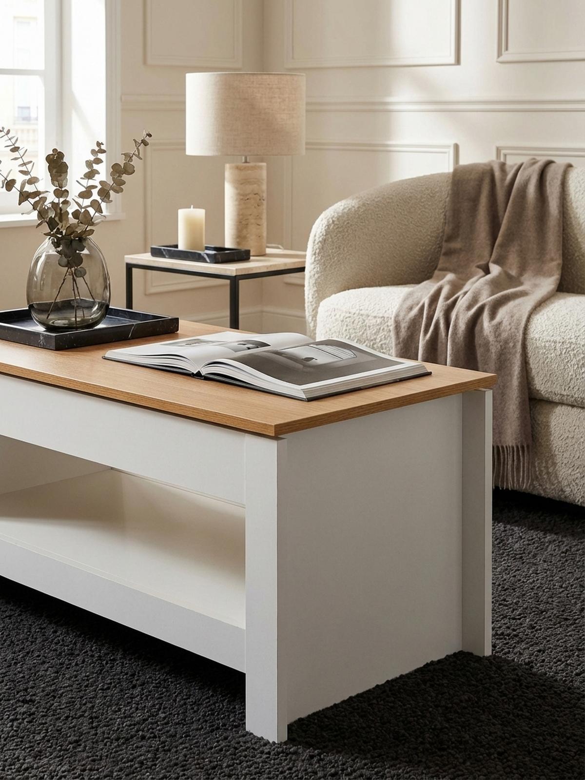 COUCHTISCH in Anthrazit, Holz mit Stauraum, Abgesetztes Design, Kratz- und Wasserbeständig - Weiß, Holz/Holzwerkstoff (47/85/45cm) - KADIMA DESIGN