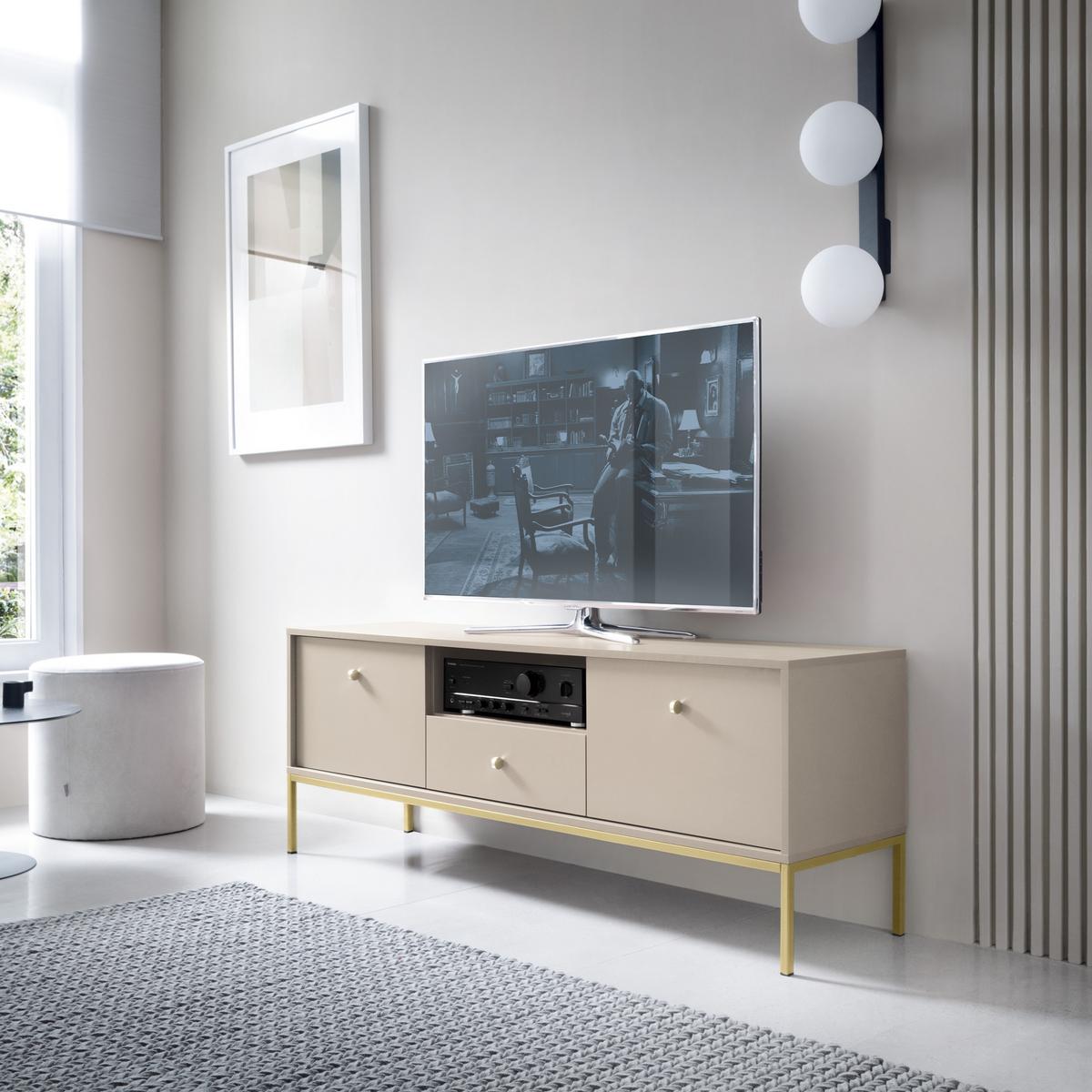 LOWBOARD MONDO 153,4x39x56,2 cm mit 1 Schubladen und 2 Türen Beige - Beige/Goldfarben, Holzwerkstoff (153.4/56.2/39cm) - MASSENO