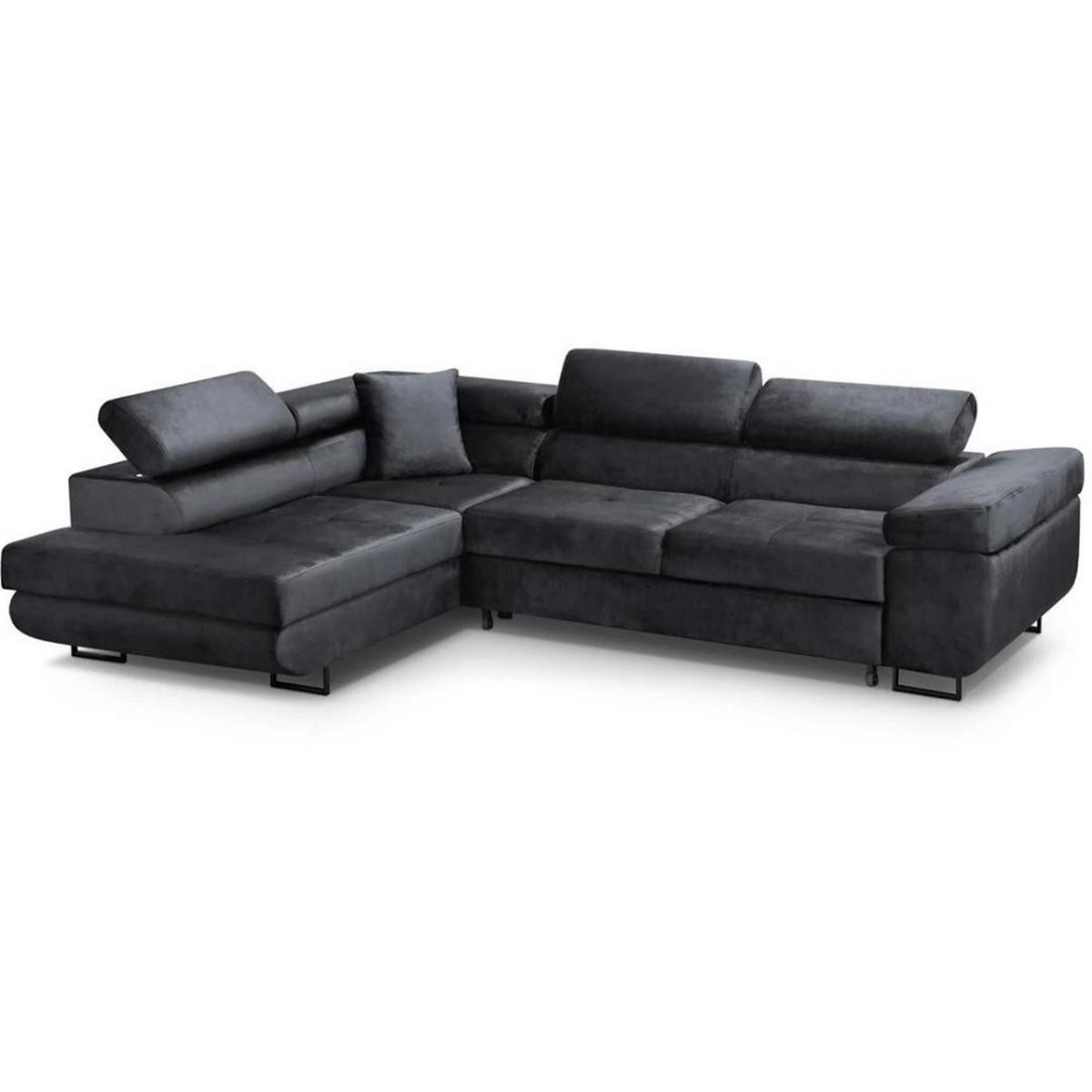 ECKSCHLAFSOFA Waldo verstellbaren Kopfstützen, Schwarz, links - Schwarz, Textil (275/203cm) - Beautysofa