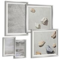 BILDER SET 5er Set - 50x50 cm & 20x30 cm & 40x60 cm Silberner Rahmen - Moderne minimalistische Texturen - Silberfarben, Kunststoff (40/60cm) - TULUP