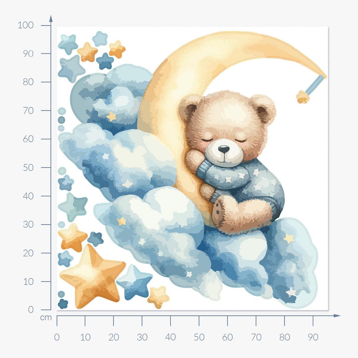 WANDAUFKLEBER 100x95cm - Süßer schlafender Bär - Multicolor, Kunststoff (100/95/0.1cm) - Wallfluent