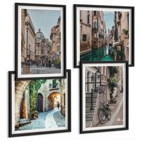 BILDER SET 4er Set - 50x50 cm & 40x60 cm Schwarzer Rahmen - Venezianische Straßen Wasserarchitektur - Schwarz, Kunststoff (50/50cm) - TULUP