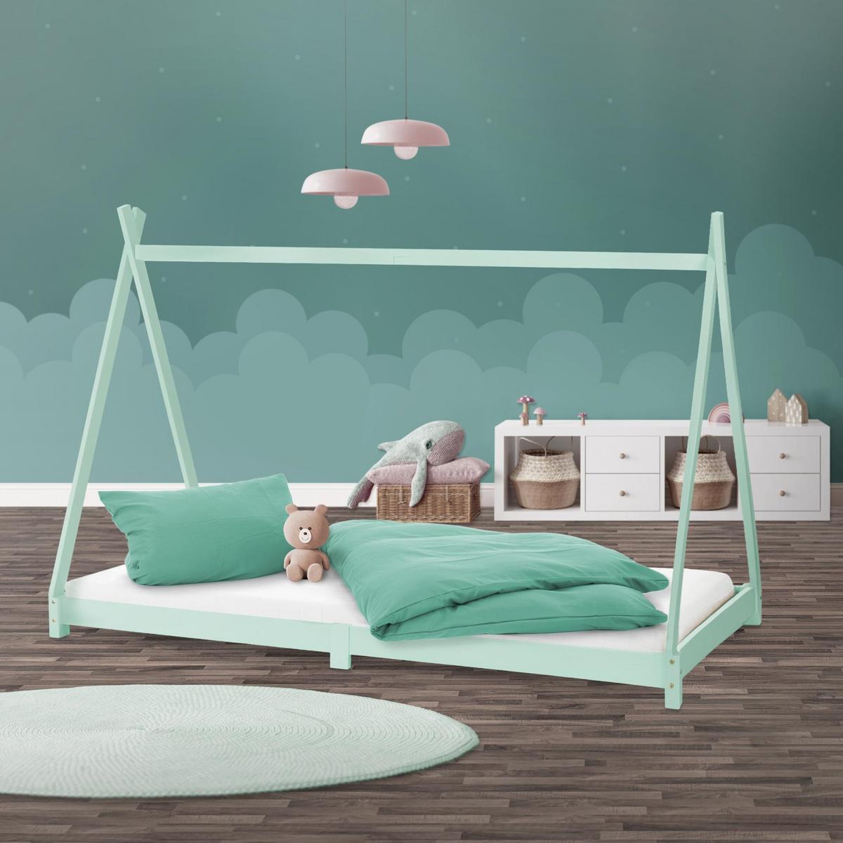 KINDERBETT Tipi mit Matratze 90x200 cm Mint - Mintgrün, Holz (90/200cm) - ML-DESIGN