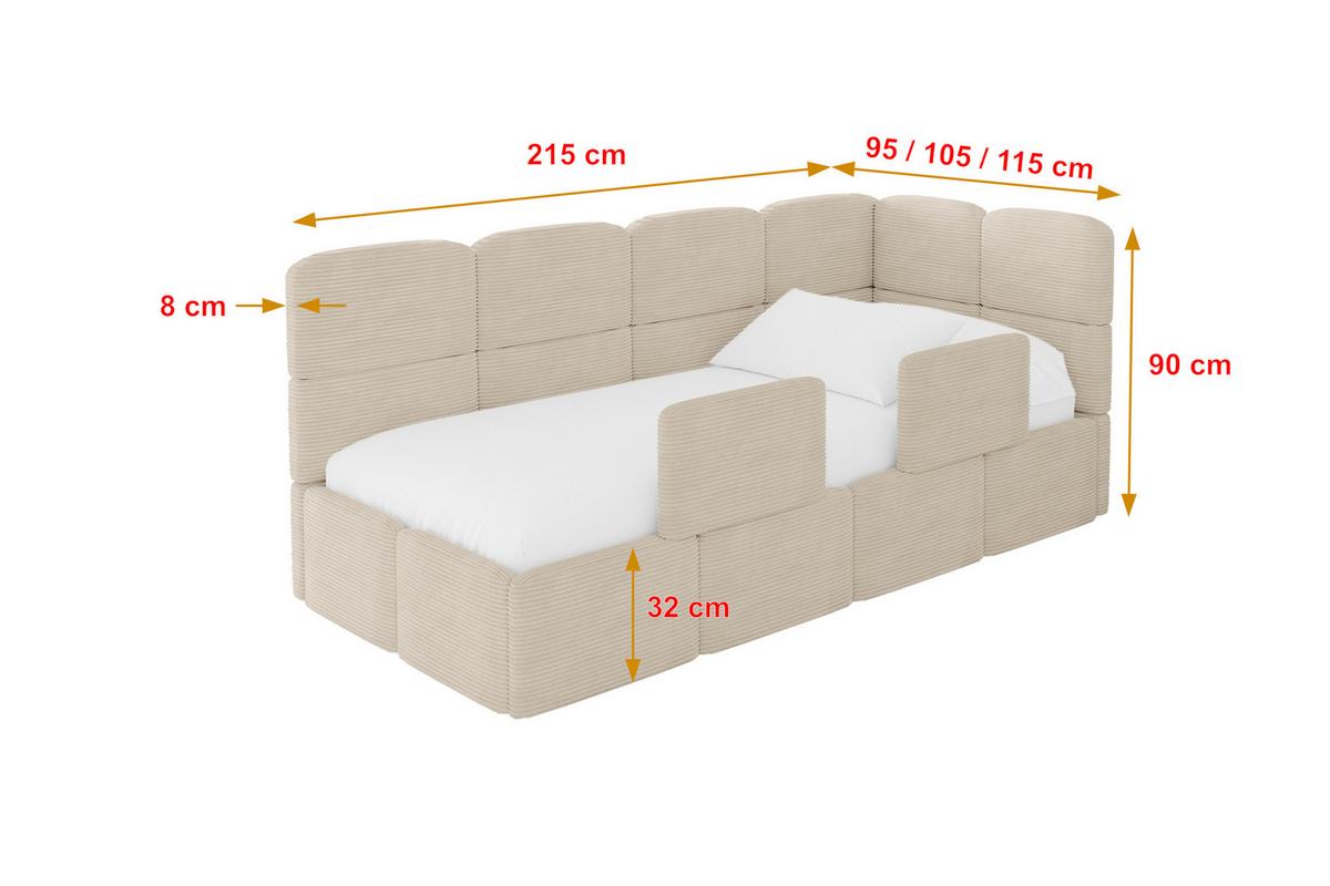 EINZELLBETT Jugendbett mit Bettkasten, Links - KIVY 80x200 Beige - Beige, Holzwerkstoff/Textil (80/200cm) - ALTDECOR