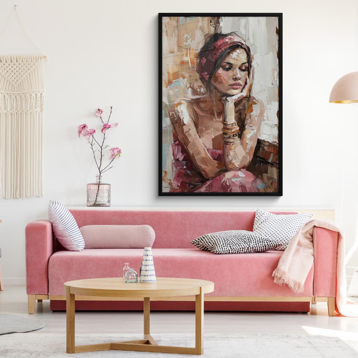 POSTER MIT RAHMEN Frau - Lackierung - Porträt - Modern Bilderleiste 80x120 cm - Altrosa, Papier (80/120cm) - MuchoWow