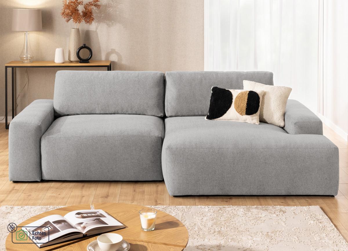 ECKSOFA Lennon aus Hellgrau Strukturstoff mit Schlaffunktion und Bettkasten - Hellgrau/Schwarz, Holz/Kunststoff (264/137cm) - S-Style