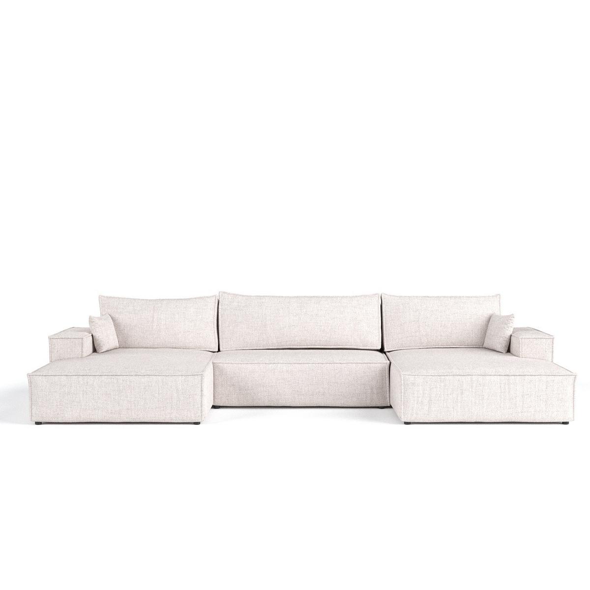 WOHNLANDSCHAFT NUBO mit Schlaffunktion Creme im Neve Stoff - Sandfarben/Schwarz, Holz/Holzwerkstoff (398/70/148cm) - AltaBeds
