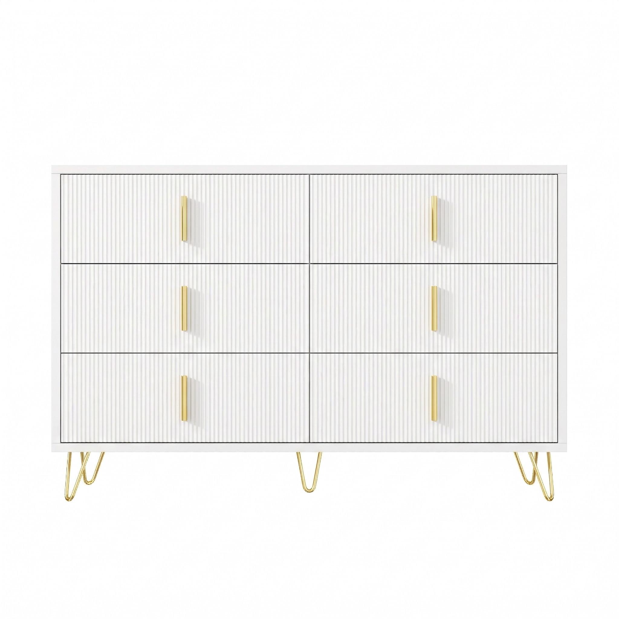 SIDEBOARD weiß gold 120cm 6 schubladen modern - Weiß, Holzwerkstoff (120/77/40cm) - Urban Meuble