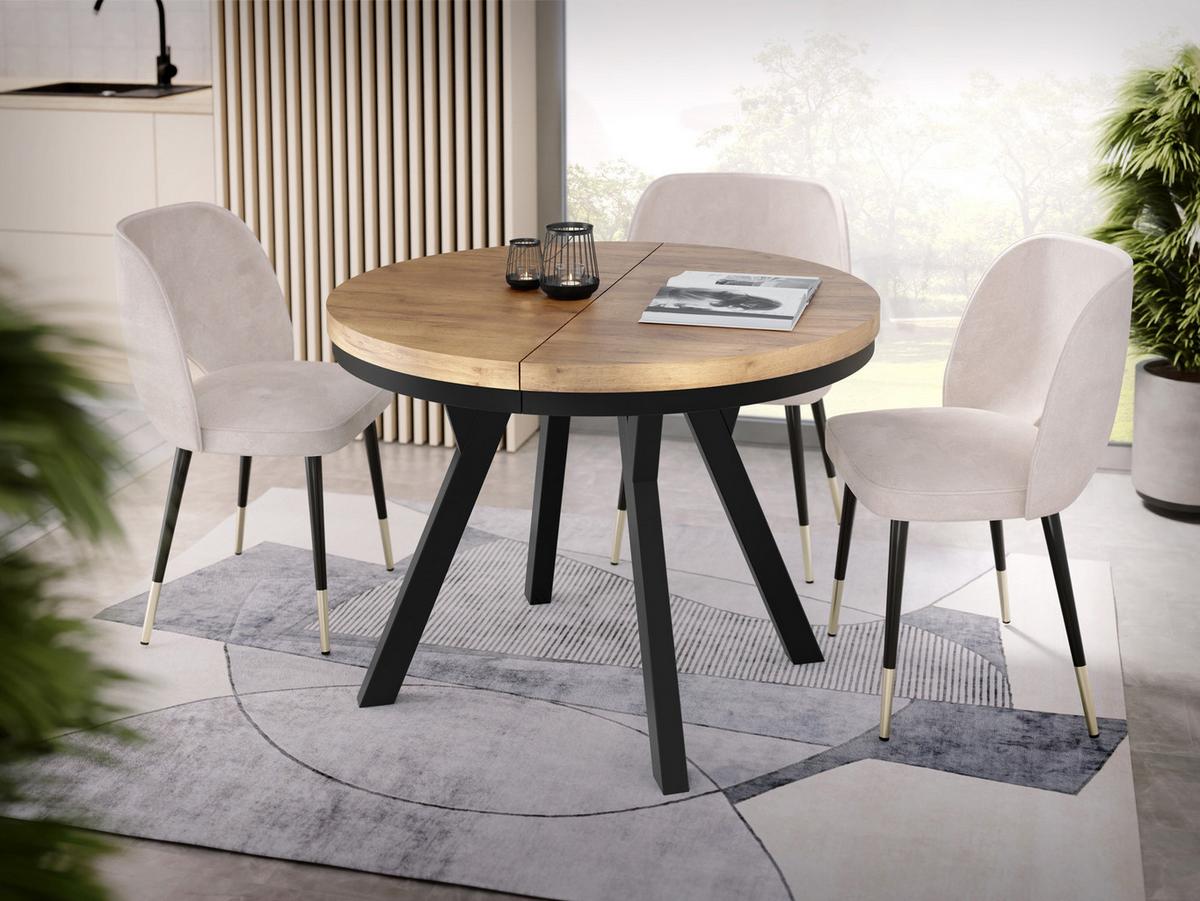 ESSTISCH Lume runder ausziehbarer, Wotan Eiche 100-200/100/76 cm - Eiche Wotan/Schwarz, Holz/Holzwerkstoff (100/200/76cm) - WFL GROUP